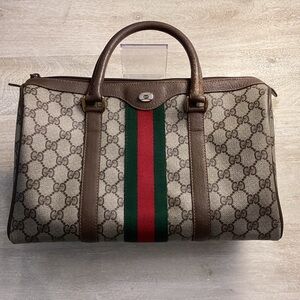 Authentic GUCCI GG Supreme Sherry Line Boston Bag Ophidia Speedy Handbag